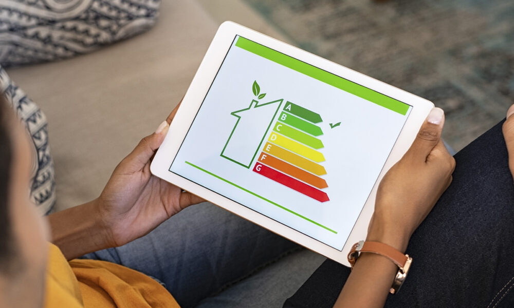 Couple watching house energy efficiency